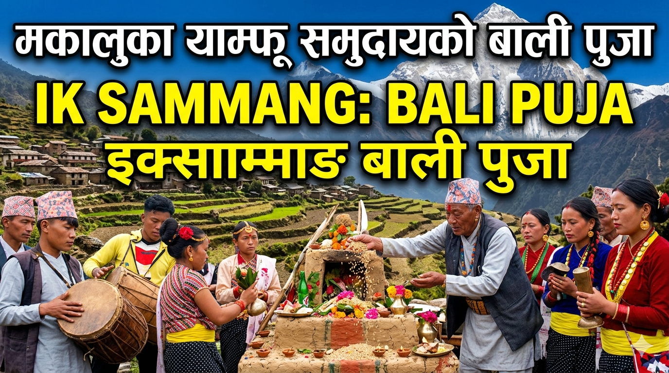 मकालुका याम्फू समुदाय (इक्साम्माङ) बाली पुजा गर्दै