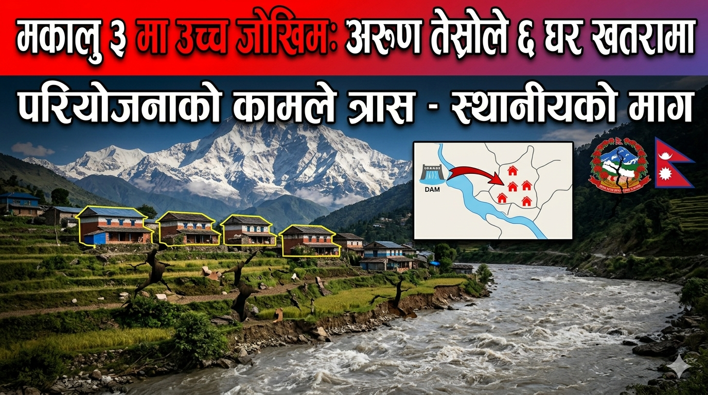 मकालु ३ मा अरुण तेस्रोका कारण ६ घर उच्च जोखिममा
